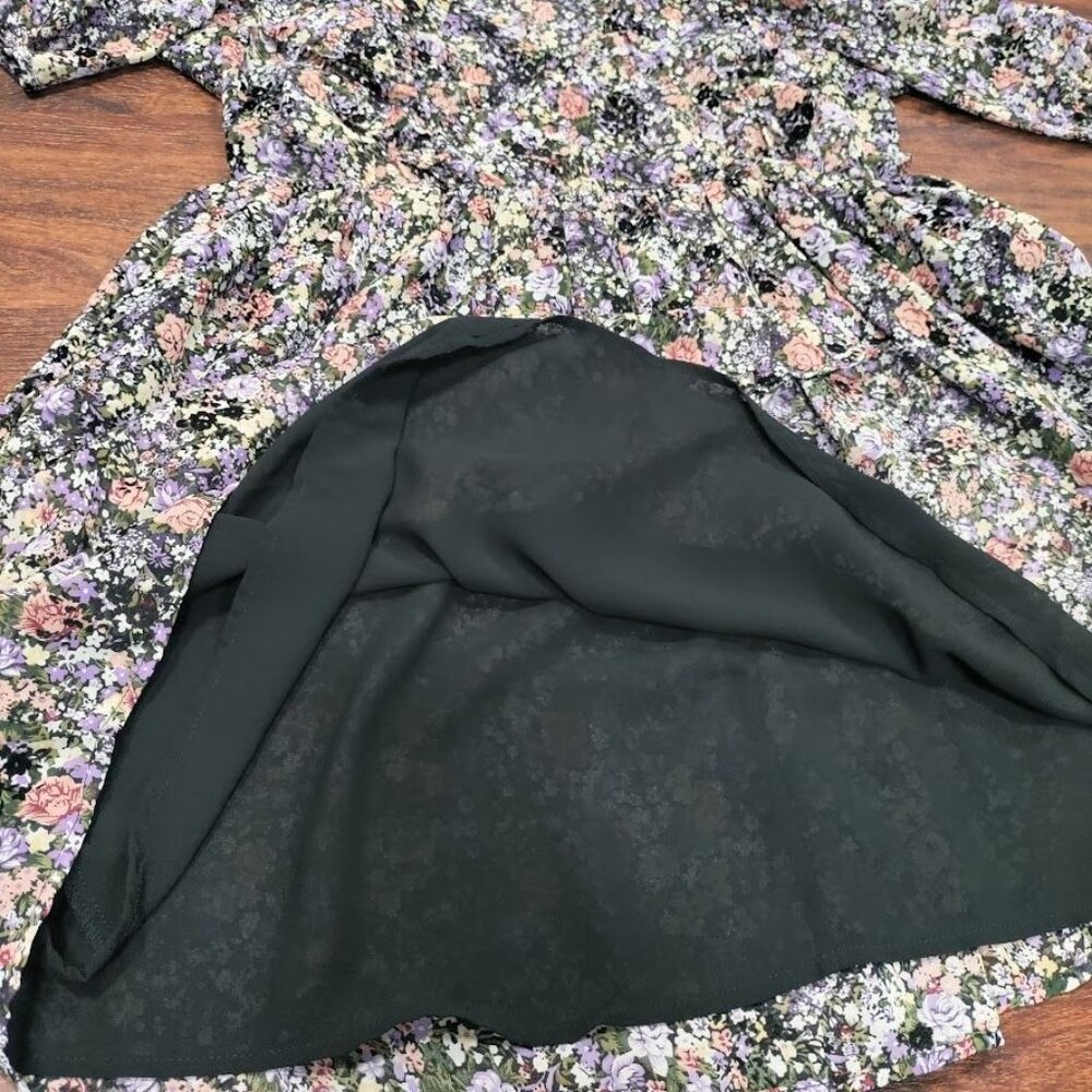 Noella Whimsy Fluttery Twee Ruffle Velvet Burnout Faux Wrap Sheer Dress S - Picture 13 of 13